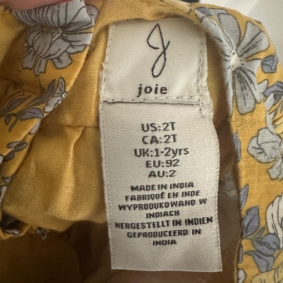 Joie 2T Toddler Dress Yellow with Floral Pattern Buttons Ruffles - Picture 3 of 6